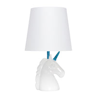 Simple Designs - Lampe de table - Licorne bleue et blanche scintillante-Base en résine blanc + bleu pailleté