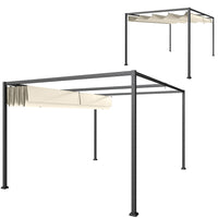 Outsunny - Pergola de patio avec auvent rétractable - 10 pi x 7 pi - blanc crème-Cadre en métal avec revêtement en poudre offrant une solidité supérieure et une grande stabilité 