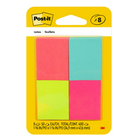 Post-it - Feuillets, collection Peptitude, 1 3/8 po x 1 7/8 po, 50 feuillets/bloc, 400 feuilles, paquet de 8-Les Feuillets Post-it adhèrent fermement et se retirent proprement