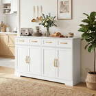 HOMCOM - Buffet de style ferme moderne 55 po avec portes et tiroirs de rangement multiples - blanc-Les étagères réglables avec trois niveaux de hauteur accueillent facilement les articles plus grands