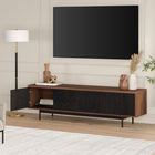 Hudson&Canal - Meuble TV Whitman pour téléviseurs jusqu'à 75 pouces - Noyer satiné/grain noir-Dimensions du produit : 15,5" L x 70" l x 20" H