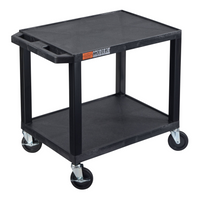 Luxor - Chariot utilitaire polyvalent à deux plateaux plats de 26" H Luxor TUFFY - 24" L x 18" P - noir-Le chariot comprend deux plateaux plats en polyéthylène haute densité recyclé, offrant des surfaces solides pour une variété d'articles