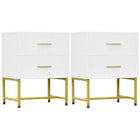 HOMCOM - Tables de chevet modernes avec 2 tiroirs et panneaux cannelés - blanc - lot de 2-Ensemble de deux offrant une installation polyvalente dans plusieurs pièces 