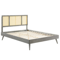 Modway - Kelsea Canne et bois Lit à plateforme complet avec pieds écartés, Gris-Cadre complet de plate-forme