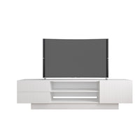 Nexera - Meuble audio-vidéo Marble, 72po, Blanc-2 espaces de rangement ouverts, 1 porte et 2 tiroirs, parfait pour ranger vos appareils électroniques, vos livres, DVD ou simplement exposer vos éléments décoratifs préférés