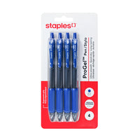 Staples - Stylo gel rétractable ProGel - pointe Moyenne - 0,7 mm - encre bleue - Paquet de 4-Les stylos gel offrent une écriture lisse, une saturation d’encre grasse et une excellente lisibilité pour les notes ou les projets créatifs
