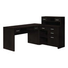 Monarch Specialties - 7018 Bureau - Espresso De Coin Cote Droit Ou Gauche-Ce bureau d'ordinateur moderne en forme de L avec rangement et étagère présente une construction à panneaux épais dans une finition stratifiée brun espresso.