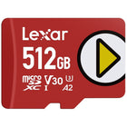 Lexar - PLAY Speed Pump carte mémoire MicroSDXC - 512Go - Rouge-Vitesses d'écriture améliorées jusqu'à 140 Mo/s