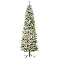 HOMCOM - Sapin de Noël enneigé pré-illuminé 9' avec lumières - vert-Arbre de Noël artificiel de 9 ft de haut dans un style d'arbre réaliste 