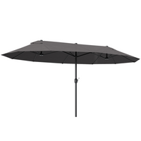 Outsunny - Parasol de patio double face avec double auvent - 15 pi - gris-Parasol à double toit de 15 pi de long offrant de l’ombre sur tout balcon, terrasse, marché de jardin ou autre
