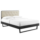 Modway - Bridgette Bois Plate-lit complet avec cadre angulaire, Noir beige-Tête de lit capitonnée à touffes