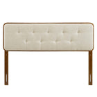 Modway - Collins Touffe Tissu et bois Tête de lit jumelée, Noyer beige-Bouton touffé