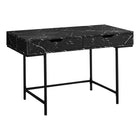 Monarch Specialties - 7552 Bureau 48 po L - Faux Marbre Noir/Metal Noir-Bureau d'ordinateur au fini faux marbre noir avec 2 tiroirs de rangement avec larges poignées découpées et glissières de tiroir en métal