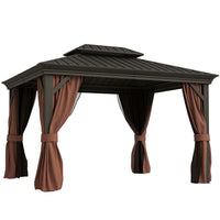 Outsunny - Tonnelle d'extérieur à toit rigide 10' x 12' - marron-Gazebo robuste pour le patio, l'arrière-cour, le jardin, le parc, etc 