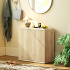 HOMCOM - Buffet bas cannelé 30,7 po avec porte à ouverture par pression - chêne-Fabriqué en panneau de particules avec finition mélaminée, assurant durabilité et facilité de nettoyage