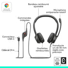 Logitech - H390 USB-C casque filaire pour PC/ordinateur portable-Déplacez-vous librement grâce au câble long: le câble USB-C de 1,9 m est d’une longueur idéale pour vous offrir la liberté de vous lever et vous étirer pendant de longues conversations	