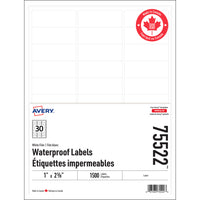 Avery - Étiquettes Imperméables - 1 po x 2.575 po - Paquet de 1500-Blanc
