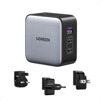 UGREEN - Chargeur Rapide 65W GaN de Voyage Mondial - 1x USB-A/2x USB-C-Chargeur de Voyage Rapide Nexode 65W : Le chargeur USB-C Nexode de UGREEN délivre jusqu'à 65W pour charger la plupart des appareils à pleine vitesse, même un MacBook Pro de 0 % à 100 % en seulement 1,5 heures. Avec 2 ports USB-C et 1 port USB-A, vous pouvez charger simultanément un ordinateur portable, une tablette ou un téléphone. C'est un excellent partenaire pour les voyages à l'étranger, éliminant la nécessité d'emporter plusieurs ch