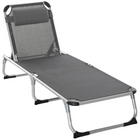 Outsunny - Chaise longue pliante avec appui-tête et dossier réglable - gris-Convient pour les parcs extérieurs, jardins, terrasses, bords de piscine, vérandas, plages, et plus encore