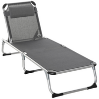 Outsunny - Chaise longue pliante avec appui-tête et dossier réglable - gris-Convient pour les parcs extérieurs, jardins, terrasses, bords de piscine, vérandas, plages, et plus encore