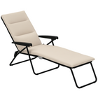 Outsunny - Chaise longue pliante avec coussin - dossier réglable - beige-Convient pour les parcs extérieurs, jardins, terrasses, bords de piscine, vérandas, plages, et plus encore