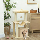 PawHut - Arbre à chat tour multi-niveaux maison pour chaton avec poteau à griffer - beige-Les poteaux à griffer permettent à votre chat d’aiguiser ses griffes, loin des meubles 