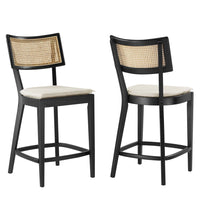 Modway - Caledonia Tabourets de comptoir - Noir beige - Ensemble de 2-Tabourets en rotin