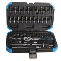 Fixtec - Ensemble d’outils pour mécanicien automobile avec poignée à cliquet réversible rapide de 1/4" (46 pièces)-Ce kit d'outils de réparation automobile contient différentes tailles de douilles et une clé à cliquet de grande qualité.