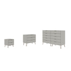 Manhattan Comfort - Rockefeller ensemble de commodes de chambre à coucher style milieu du siècle moderne - blanc cassé - ensemble de 3-Commode haute double large de style milieu du siècle moderne, commode standard et table de chevet pour chambre à coucher, ensemble de 3