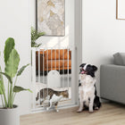 PawHut - Barrière pour animaux de compagnie extra large 30"-32" avec petite porte - 35"H - Blanc-Un adulte peut ouvrir la porte d’une seule main en faisant glisser le bouton des deux côtés en même temps puis en soulevant