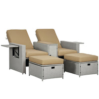 Outsunny - Canapé-lit inclinable réglable à 5 niveaux de 5 pièces, kaki-Ensemble de meubles en rotin de 5 pièces comprenant 2 chaises inclinables, 2 repose-pieds et 1 table