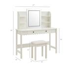 Modway - Emmeline Festonné Bureau de maquillage avec miroir et tabouret - Blanc-Miroir éclairé à DEL
