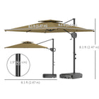 Outsunny - Parasol de patio carré déporté 8 pi L x 9 pi l avec base remplissable, kaki-Les toiles en polyester 200 g/m² avec revêtement PA résistent aux rayons UV (30+) et à la décoloration