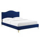 Modway - Juniper Chenal Touffé Performance Velvet Lit plateforme Queen, Marine-Tête de lit touffée en canal