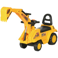 HOMCOM - Pelle mécanique ride-on pour enfants - jaune-Conception 3-en-1 : pelleteuse, trottinette et chariot de rangement en un seul produit 
