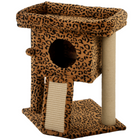 PawHut - Arbre à chat, petite tour pour chat avec perchoir, poteau à griffer - motif léopard-La large plate-forme offre un espace confortable pour que les chats se détendent  
