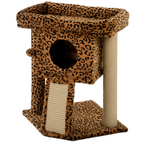 PawHut - Arbre à chat, petite tour pour chat avec perchoir, poteau à griffer - motif léopard-La large plate-forme offre un espace confortable pour que les chats se détendent  
