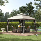 Outsunny - Tonnelle de terrasse à toit souple 10 pi l x 10 pi L - beige-Toit à deux niveaux avec moustiquaire permettant une bonne circulation de l’air