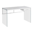 Monarch Specialties - 7209 Bureau 48 po L - Blanc Lustre/Verre Trempe-La base en verre trempé moderne du bureau apporte un aspect contemporain tout en demeurant robuste