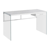 Monarch Specialties - 7209 Bureau 48 po L - Blanc Lustre/Verre Trempe-La base en verre trempé moderne du bureau apporte un aspect contemporain tout en demeurant robuste
