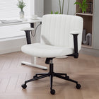 HOMCOM - Fauteuil de bureau large avec accoudoirs et roulettes motif croisé - blanc crème-Hauteur du siège et des accoudoirs réglable, fonction de basculement douce pour un confort personnalisé 