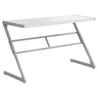 Monarch Specialties - 7372 Bureau 48 po L - Blanc/Metal Argent-Moderne bureau d'ordinateur avec une base en métal argenté au design unique en forme  de « Z »