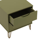 Manhattan Comfort - Table de chevet Avira 20" style mid-century moderne à 2 tiroirs - Vert olive-Des pieds en métal élégants apportent une touche contemporaine et un soutien solide