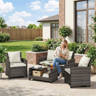 Outsunny - Ensemble de conversation de patio de 4 pièces avec coussins, beige-Structure en acier avec revêtement poudre et osier PE résistant aux intempéries pour la durabilité et le style