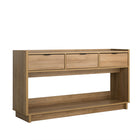 Prepac - Console Simply Modern de 60,25 po avec 3 tiroirs et grand compartiment de rangement ouvert - Chêne naturel-Console De Rangement Polyvalente: Personnalisez cette mesa consola de entrada de sala selon vos besoins. Idéale pour organiser vos médias dans le recibidor de entrada casa, elle sert également de table d'entrée ou de table pour canapé étroite et longue pour un espace ordonné