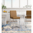 Manhattan Comfort - Element tabouret de comptoir moderne de 41,5 cm en similicuir camel et chrome poli-Base de cadre en métal en acier inoxydable de conception industrielle ouverte avec finition chromée