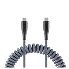 LOGiiX - Piston Connect Coil USB-C vers USB-C - Gris-Câble enrouleur extensible de 1,8 m (~5,9 pi) pour charger les appareils USB-C jusqu'à 100W.