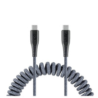 LOGiiX - Piston Connect Coil USB-C vers USB-C - Gris-Câble enrouleur extensible de 1,8 m (~5,9 pi) pour charger les appareils USB-C jusqu'à 100W.