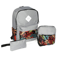 Nicci - Ensemble de sac à dos 3 pièces avec imprimé floral - Gris-Support intérieur pour ordinateur portable rembourré en mousse EPE