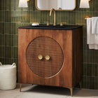Modway - Vernon 30" Bois cannelé Armoire à vanité sans évier - Noyer-Meuble de rangement intérieur spacieux